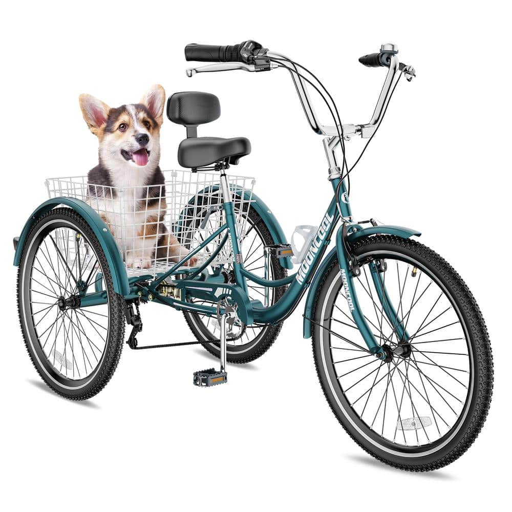 MOONCOOL Adult Tricycle 7 Speed 3 Wheel Bikes for Seniors Adults Women Men 24 in. Wheels Cargo Basket N P24 JS The Home Depot