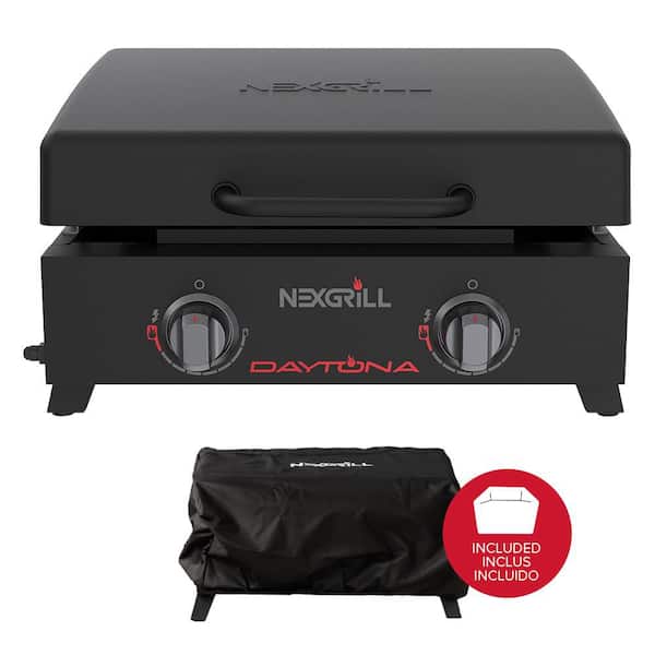 Daytona 2-Burner Flat Top Griddle Portable Propane Gas Grill in Black with PVC Cover