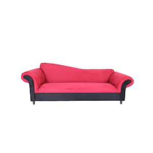 Amelia 98-in Rolled Arm Velvet Rectangle Nailhead Trim Sofa in Red and Black