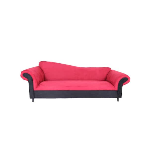 HomeRoots Amelia 98-in Rolled Arm Velvet Rectangle Nailhead Trim Sofa in Red and Black