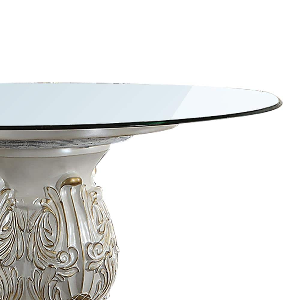 Vendome Antique Pearl Round Wood and Glass Dining Table