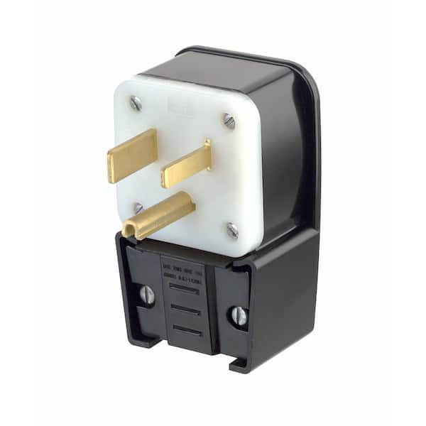 50 Amp 250-Volt Straight Blade Grounding Angle Plug, Black/White 9650-P