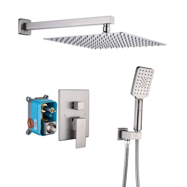 CASAINC 3-Spray with 2.5 GPM 10 in. 2 Functions Wall Mount Dual Shower Heads in Spot in Brushed Nickel (Valve Included)