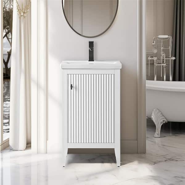 Vanity Art 20 in. W x 15.7 in. D x 34 in. H Single Sink Linear White Bath Vanity Cabinet with White Ceramic Top