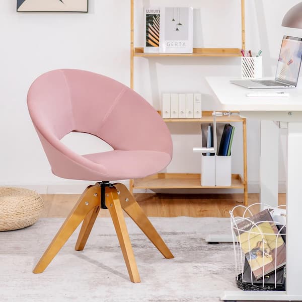 Costway Pink Velvet Accent Office Armchair Adjustable Swivel