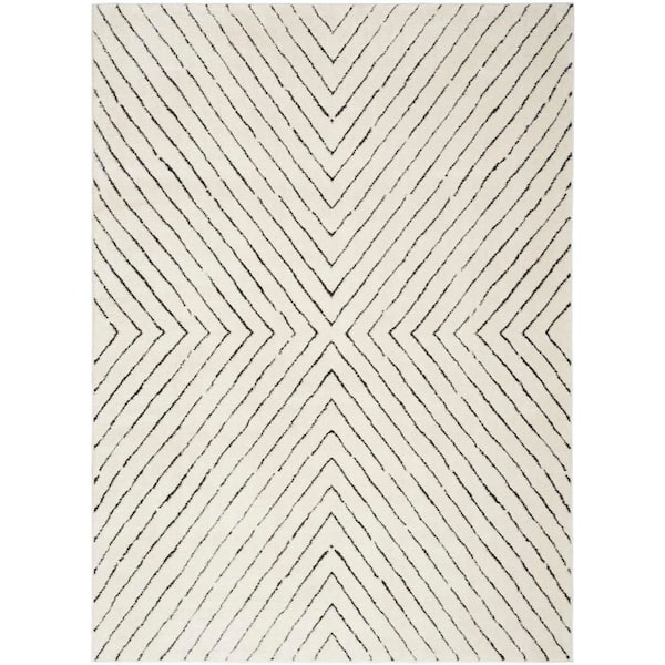 Cozy Modern Ivory Black 8 ft. x 10 ft. Abstract Contemporary Area Rug