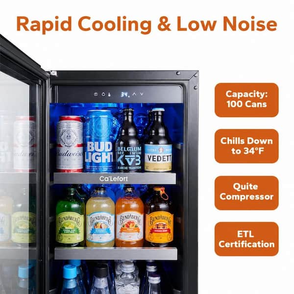 15 in. Single-Zone 100-Can Panel-Ready Beverage Refrigerator, Built-In Cooler Fridge in Stainless Steel, Left-Hinged