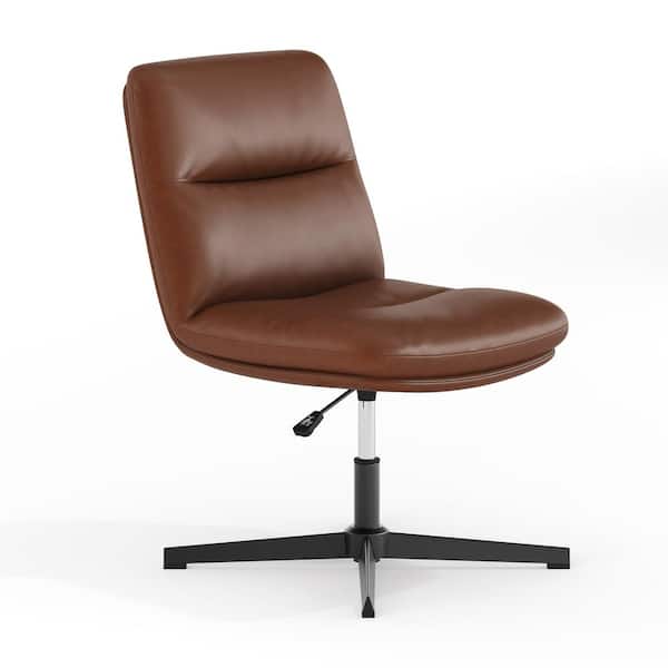 Carnegy Avenue Chloe Faux Leather Adjustable Height Cushioned Swivel Upholstered Task Office Chair in Cognac LeatherSoft/Black Frame