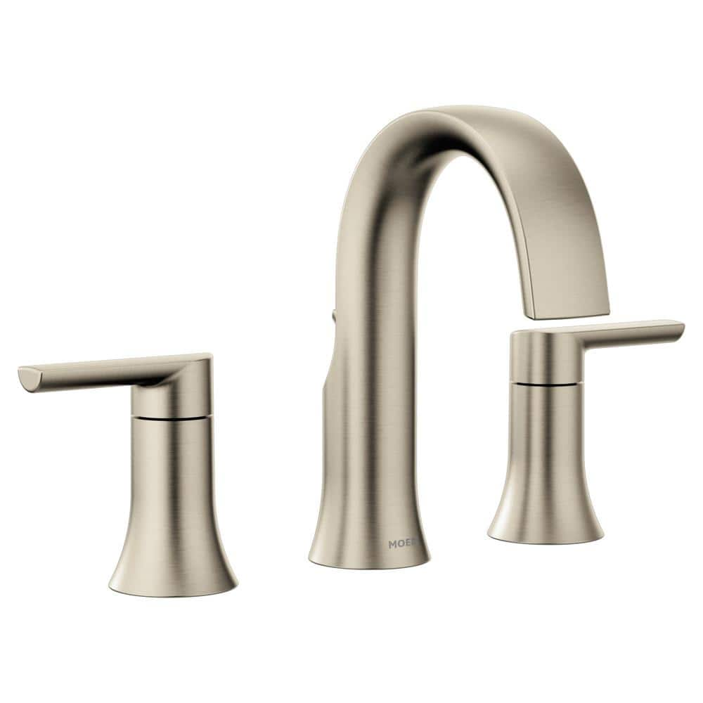 Moen Doux 8 In Widespread 2 Handle Bathroom Faucet Trim Kit In Brushed Nickel Valve Not Included Ts6925bn The Home Depot