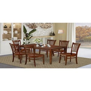 7-Piece Rectangle Mahogany Finish Solid Wood Top Dining Table with 6-Chairs with Lattice Back