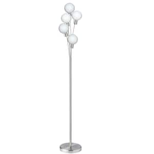 70.5 in. H 5-Light Satin Chrome Floor Lamp with Glass Shades