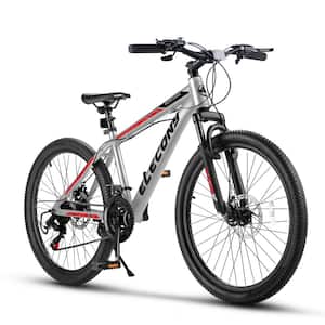 26 in. Adults Mountain Bike, Shimano 21-Speed Aluminium Mountain Bicycle with Dual Disc Brake in Gray