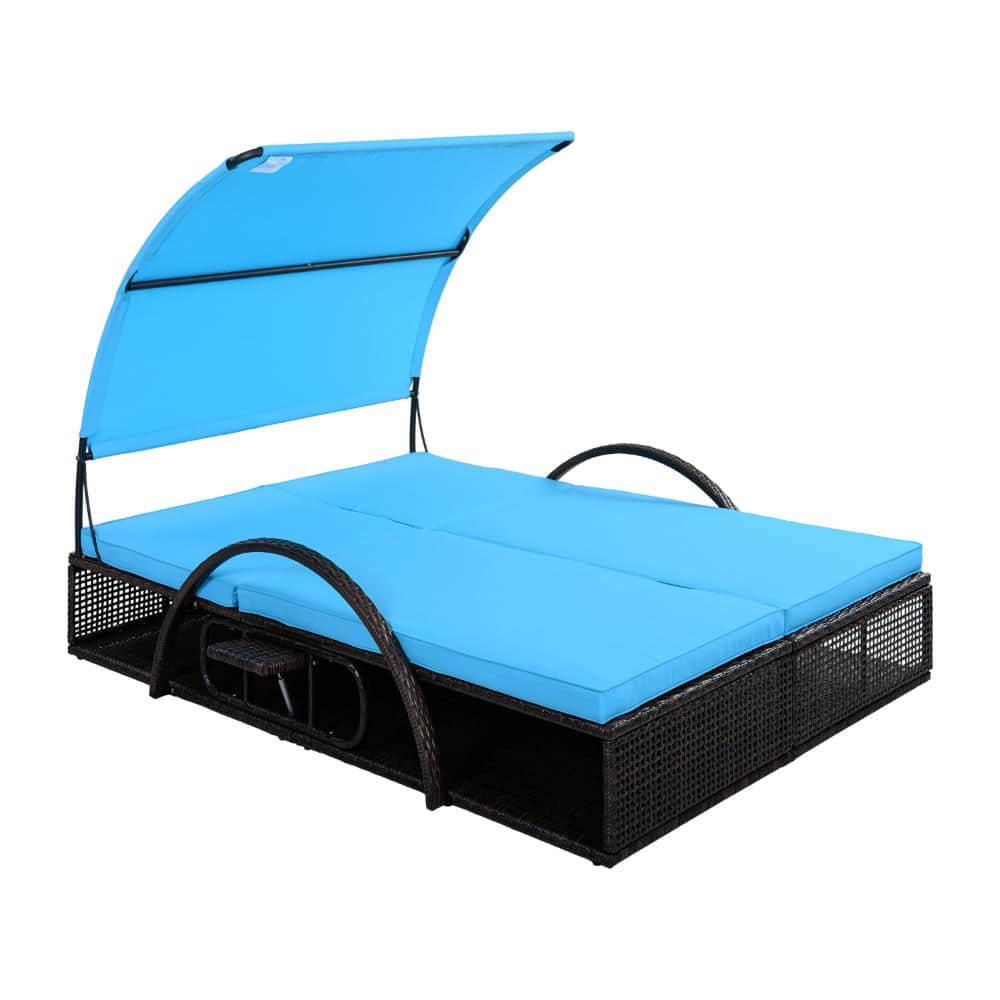 Metal Outdoor Day Bed with Blue Cushions,Adjustable Backrest and Hidden Side Table price history on PriceWatchPro
