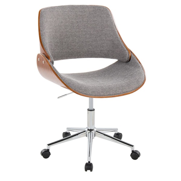 Fabrizzi Fabric Adjustable Height Office Chair in Grey Fabric and Chrome Metal with Walnut Wood Accents