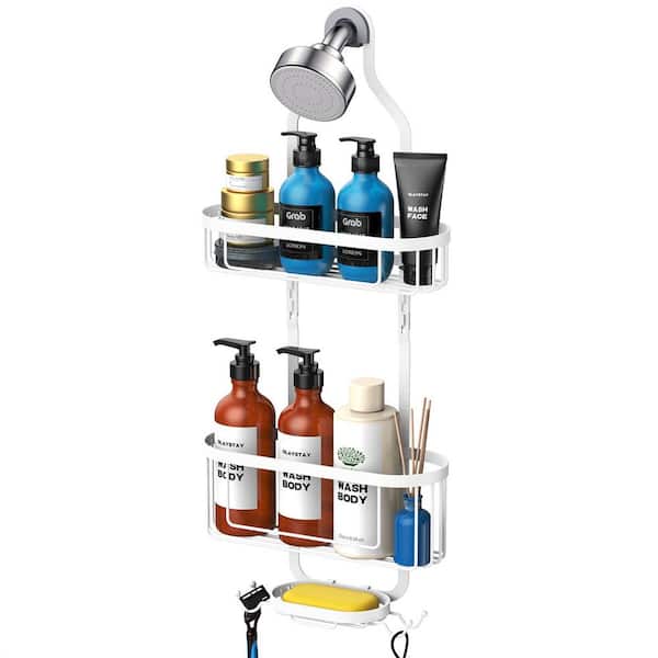 Cubilan Over Head Shower Caddy Shower Storage Rack Basket with Hooks in  White HD-LQD - The Home Depot