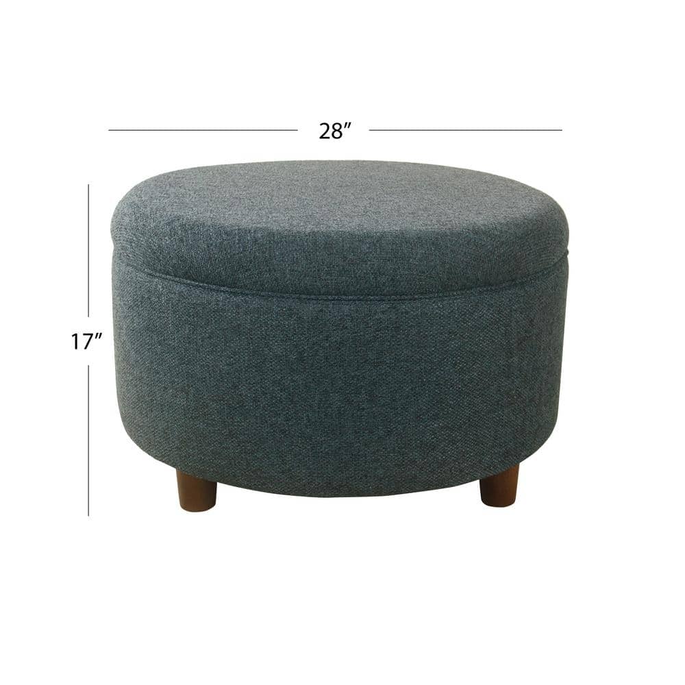 Modern Textured Navy Woven Fabric Large Round Storage Ottoman