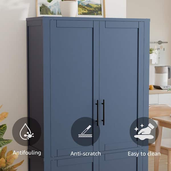 Lirago Navy Blue Wood 67 in. Tall Storage Cabinet with Adjustable