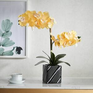 Artificial 21 in. 2-Stem Yellow Orchid Plant