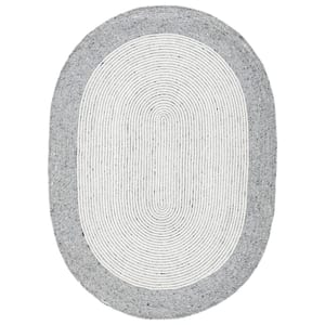 Braided Gray/Ivory 5 ft. x 7 ft. Oval Striped Area Rug