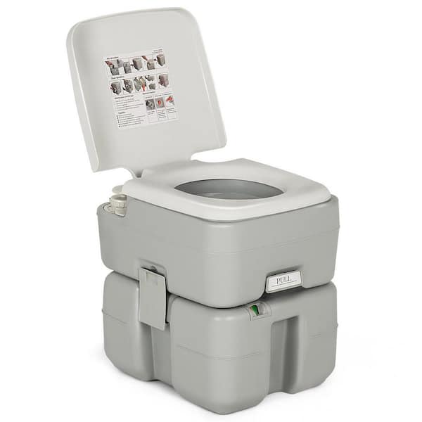WELLFOR 5.3 Gal. Gray Portable Toilet with Piston Pump Flush