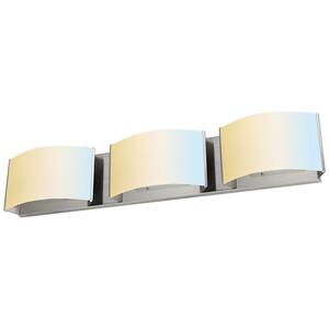 23 in. 3-Light Brushed Nickel LED Sconce Dimmable ETL Listed Selectable CCT 30K/40K/50K Vanity Light with Frosted Shade