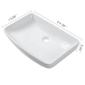 24 in. Modern Oval Bathroom Above in White Porcelain Rectangular Ceramic Vessel Vanity Sink Art Basin