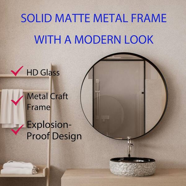 waterpar 31.5 in. W x 31.5 in. H Round Aluminum Medicine Cabinet with Mirror in Matte Black