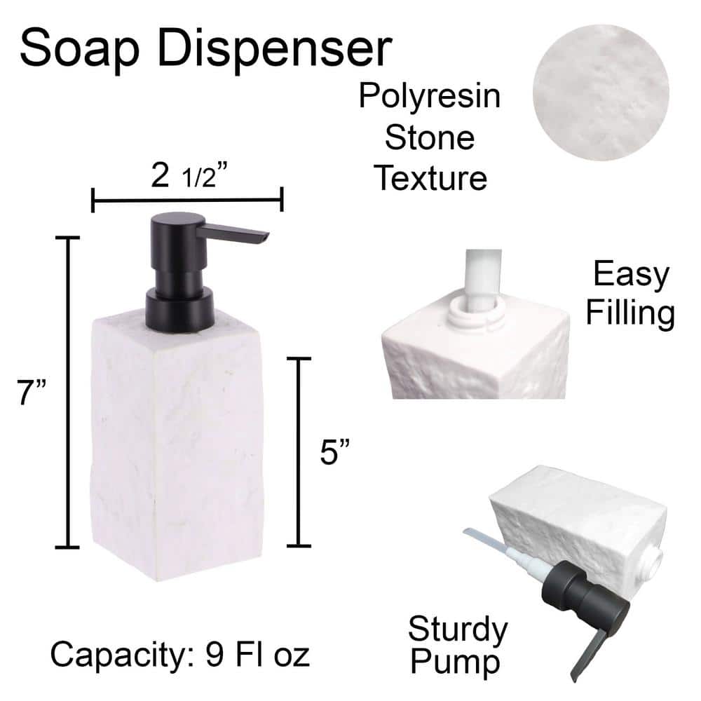 White Stone Effect Resin Hand Soap and Lotion Dispenser