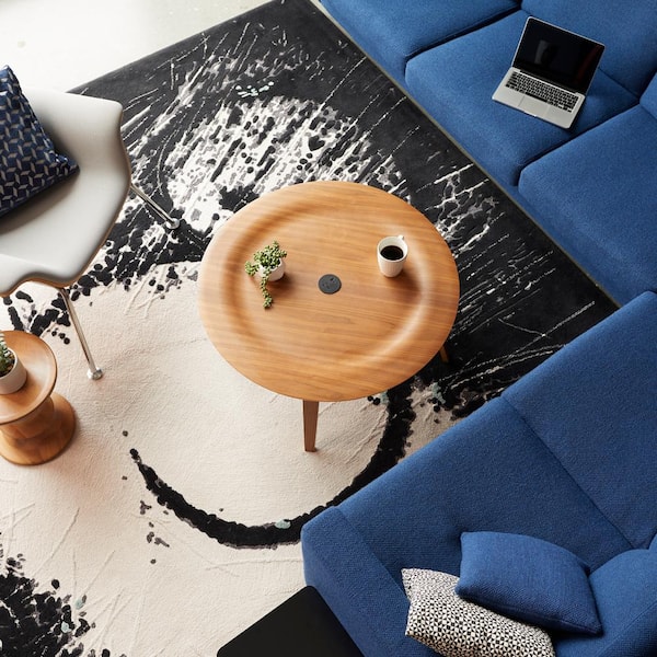 Round 15 Amp 1-Outlet and 2 Type A/C USB Black Recessed Furniture Power Strip with 6 Ft. Cord