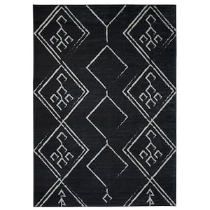 Aspen Black Creme 5 ft. 8 in. x 9 ft. Machine Washable Tribal Moroccan Bohemian Polyester Non-Slip Backing Area Rug