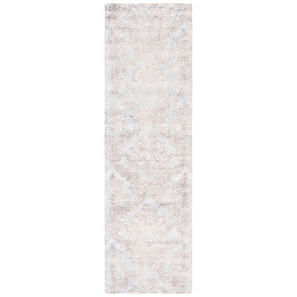 Mirage 2 ft. x 8 ft. Light Blue/Gray Distressed Ornate Runner Rug
