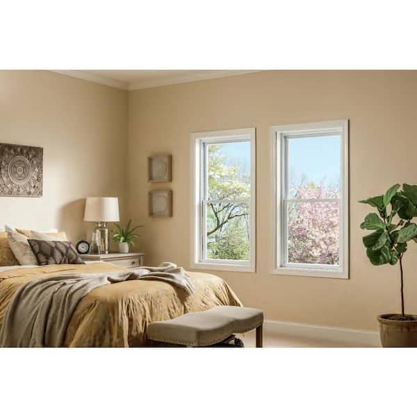50 Series Low-E Argon SC Glass Double Hung White Vinyl Replacement Window, Screen Incl