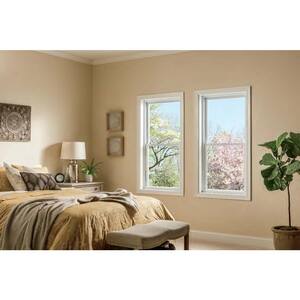 28 in. x 38 in. 50 Series Low-E Argon SC Glass Double Hung White Vinyl Replacement Window with Grids, Screen Incl