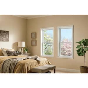 28 in. x 54 in. 50 Series Low-E Argon SC Glass Double Hung White Vinyl Replacement Window with Grids, Screen Incl