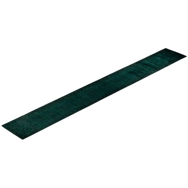 Overdyed Green 2 ft. x 21 ft. Solid Wool Indoor Runner Rug
