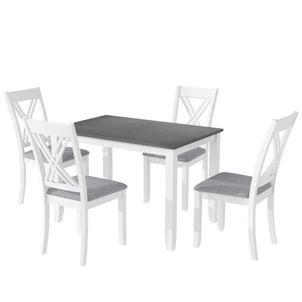 5-Piece Rustic Gray Wood Top Dining Room Set Seats 4
