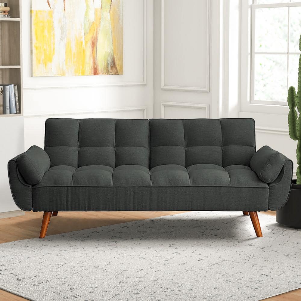 WONDER COMFORT 33 in. Dark Gray Linen Twin Size Futon Sofa Bed, Convertible Couch Sleeper with