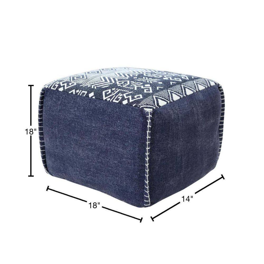 Handcrafted Navy and White Cotton Geometric Pouf Ottoman
