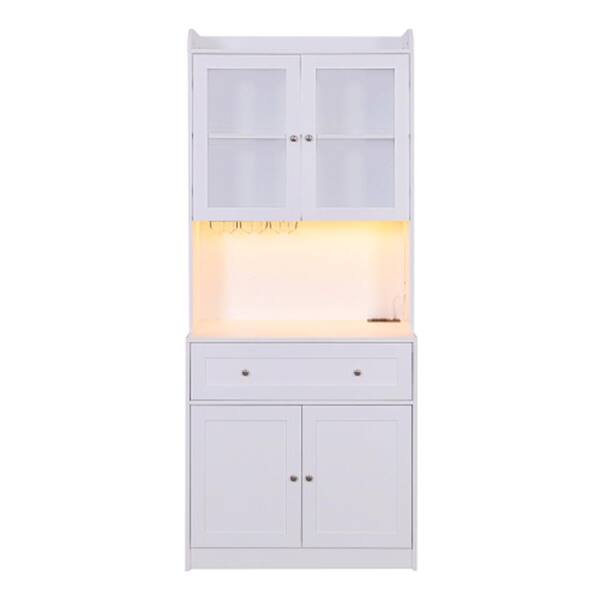 WarmieHomy Tall Buffet Cabinet with Storage Freestanding Liquor Cabinet Bar with 1-Drawer for Kitchen in White