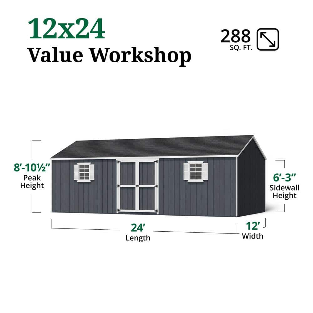 12x24 Dark Gray Wood Gable Storage Shed with Windows