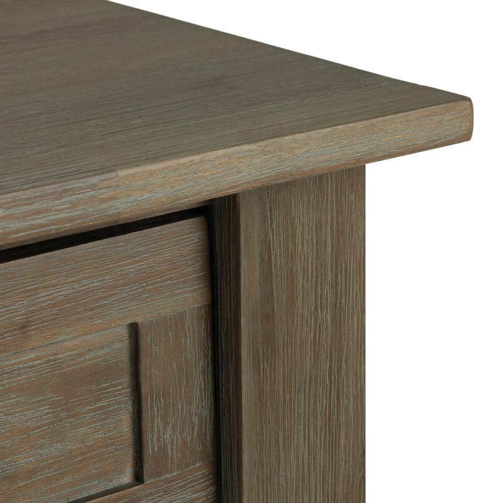 Monroe Solid Acacia Wood Square End Table in Distressed Grey with Storage