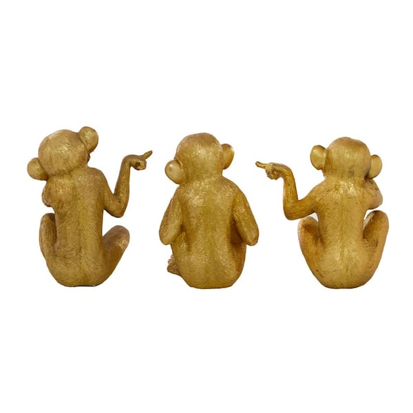 Litton Lane Gold Polystone See No Evil Monkey Sculpture (Set of 3) 98686 -  The Home Depot