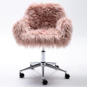 22.8 in. Width Artificial Fur Modern Light Luxury Style Pink Makeup Chair with Swivel Seat