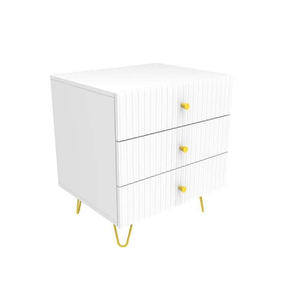 FUFU&GAGA White Wooden Nightstand, End Table with 3 Drawers, 19.7 L x 15.7 in. W x 21.7 in. H