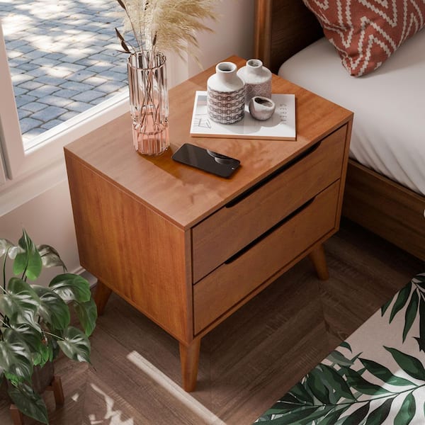 Furniture of America Mackie 2-Drawer Mid Century Modern Oak