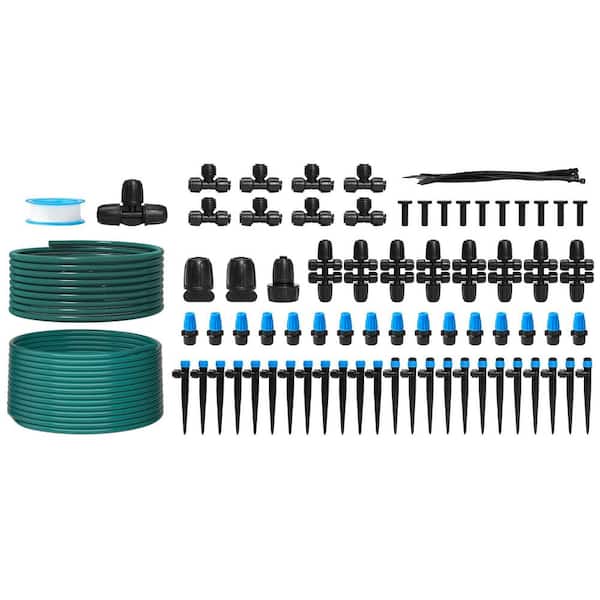Oyezvary 230 ft. Drip Irrigation Kit with Quick-Connect Fittings, 1/2 in. and 1/4 in. Tubing, Emitters for Greenhouse, Yard