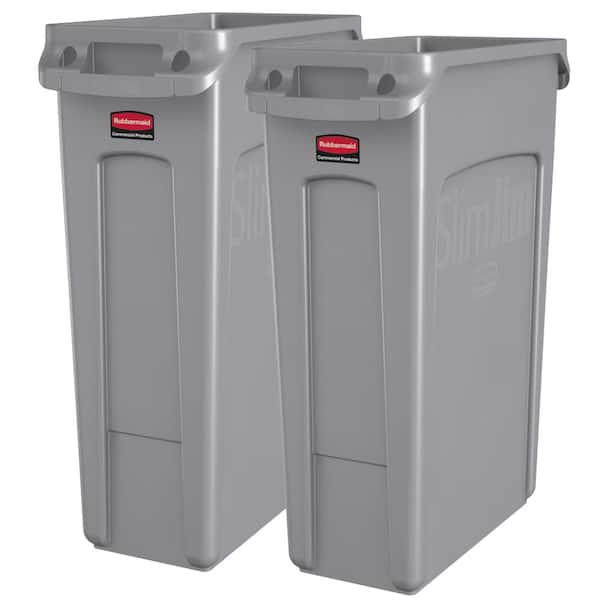 Slim Jim 23 Gal. Gray Vented Trash Can (2-Pack)