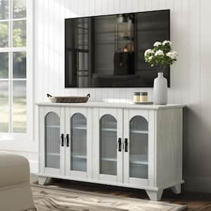45 in. W x 26 in. H Antique Woodgrain White Media Storage Stands TV Stands with Arch Glass Door