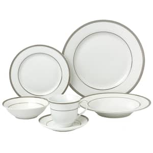 24-Piece Formal Silver Border Porcelain Dinnerware Set (Service for 4)