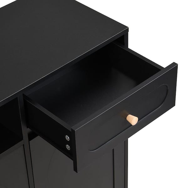 Elegant Shoe Storage Cabinet with Arched Doors and Drawer, Storage Sideboard with Adjustable Shelves, Black